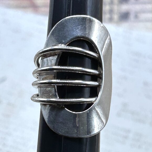 Jewelry - Huge Vintage Modernist Silver Abstract Statement Ring Mod Retro